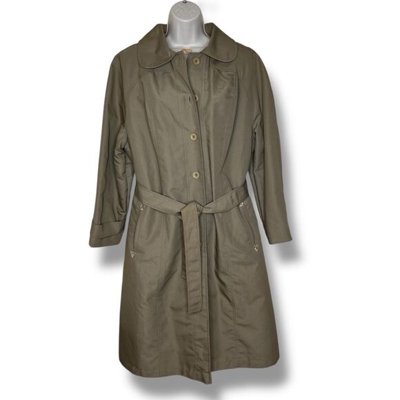 Vintage Tan Trench Coat Lined Button Front Tie Belt Union Label Women Medium - Picture 1 of 14